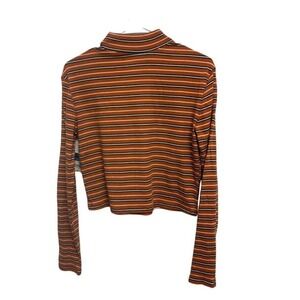 Arizona Jean Co Burnt Orange Striped Mock Neck Crop Top XL NWT